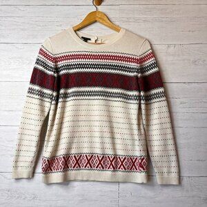 Talbots Sweater Womens Size MP Criss Cross Fair Isle Long Sleeve Cashmere Blend